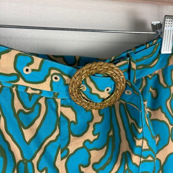 Anna Cate Lizzie Short Teal Peach Block Print Belted Cotton Summer Women's Small - Picture 5 of 14